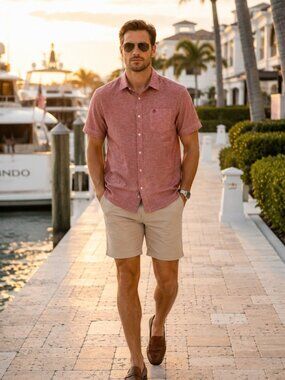 Original Penguin Red Heather Short Sleeve Button Front Shirt XL Casual Resort